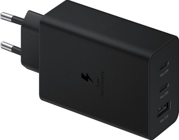 Сетевое зарядное устройство Samsung EP-T6530, USB-A, 2xUSB-C, 65Вт, 3A, черный