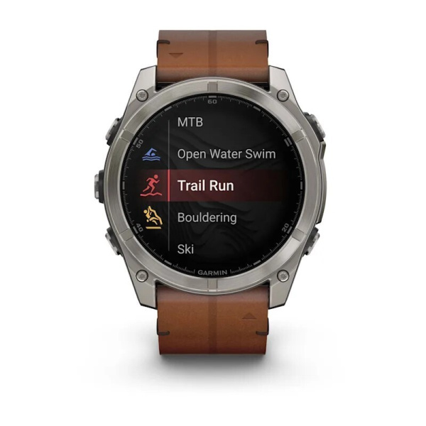 Смарт часы Garmin Fenix 8, 51 мм, AMOLED, Sapphire bare Titanium, black with chestnut leather band plus graphite silicone band