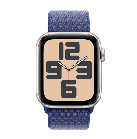 Apple Watch SE (2024), 44 мм корпус из алюминия цвета «Starlight», ремешок Sport Loop цвета «Ultramarine»