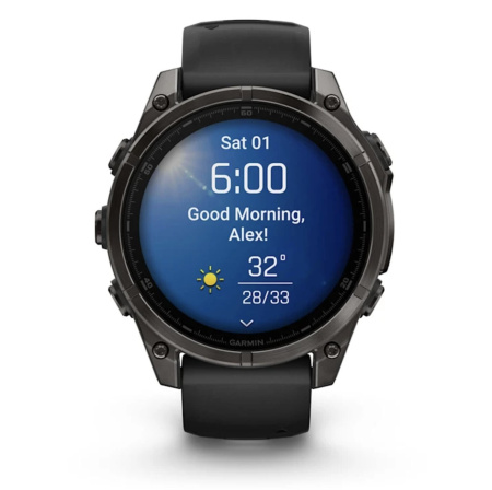 Смарт часы Garmin Fenix 8, 47 мм, AMOLED, Sapphire Carbon Gray DLC Titanium with Black/Pebble Gray Silicone Band