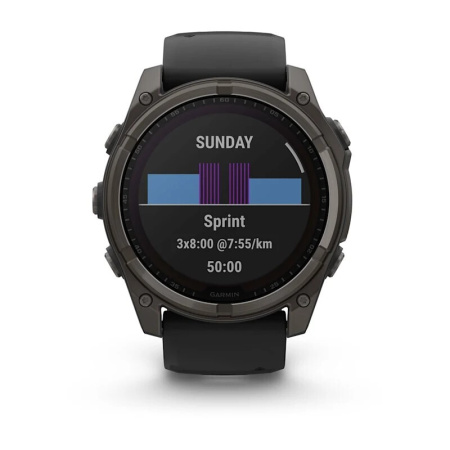 Смарт часы Garmin Fenix 8, 51 мм, Solar, Sapphire Carbon Gray DLC Titanium with Black/Pebble Gray Silicone