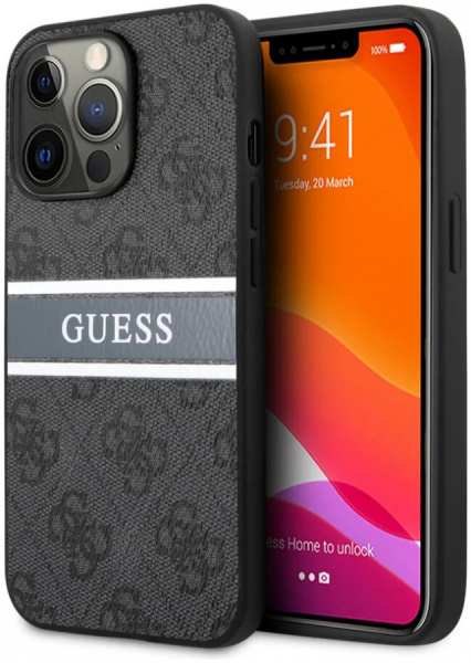 Чехол CG Mobile Guess PU 4G Stripe printed logo Hard для iPhone 13 Pro Max, цвет Серый (GUHCP13X4GDGR)