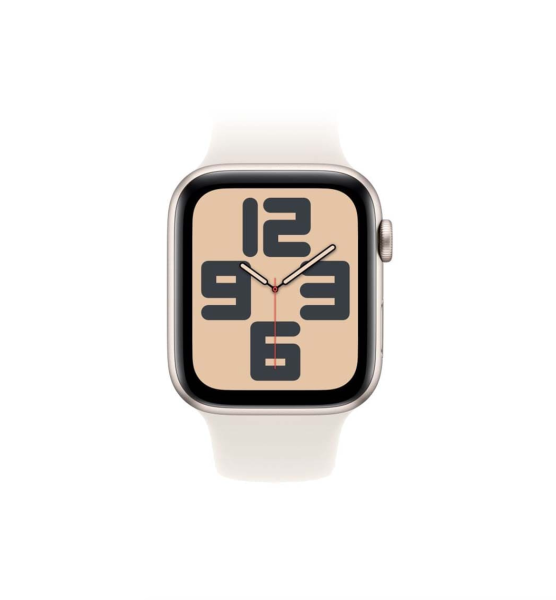 Apple Watch SE (2024), 44 мм корпус из алюминия цвета «Starlight», ремешок Sport Band размера M/L цвета «Starlight»