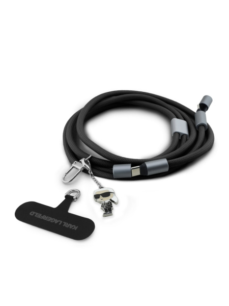 Шнурок на шею Lagerfeld Crossbody Nylon cord + Кабель USB-C/C + NFT Karl Ikonik metal charm Black