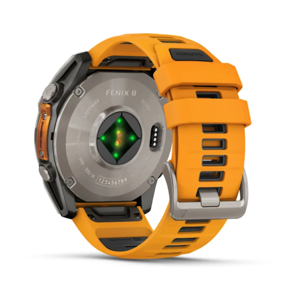 Смарт часы Garmin Fenix 8, 51 мм, AMOLED, Sapphire Titanium with spark orange/graphite silicone band