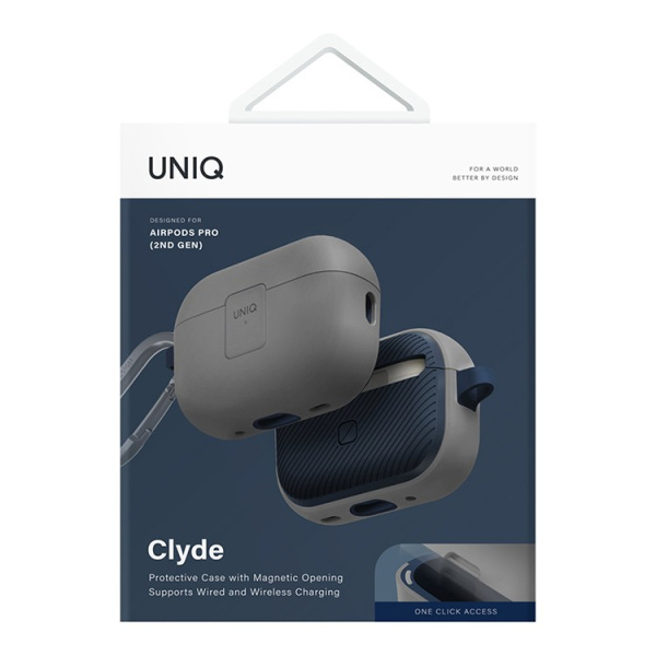 Чехол Uniq CLYDE Lock case Chalk для Airpods Pro 2, Grey/Marine Blue