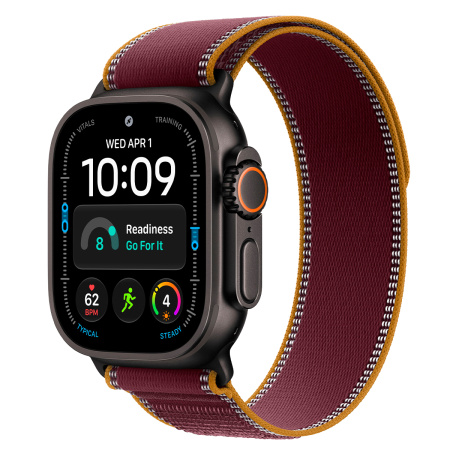 Apple Watch Ultra 4, 49 мм корпус из титана цвета «Black», ремешок Trail Loop цвета «Burgundy» размера M/L