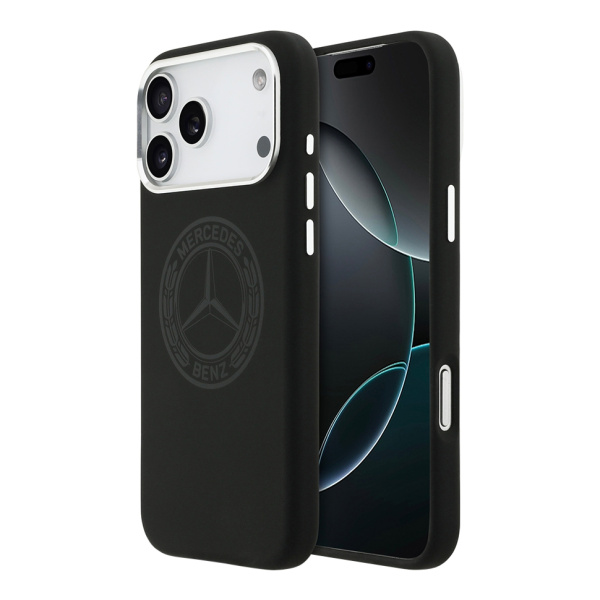 Чехол Mercedes Liquid silicone Vintage Logo Metal Cam Hard Black (MagSafe) для iPhone 17 Pro Max