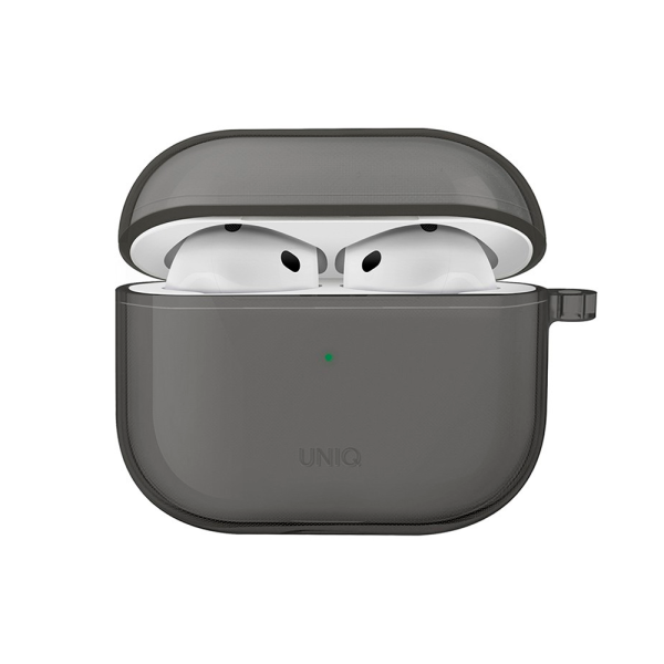 Чехол Uniq Glase TPU case with carabin Smoke Grey для Airpods 4, серый