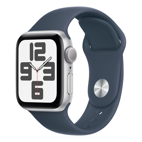Apple Watch SE (2023), 40 мм корпус из алюминия цвета «Silver», спортивный ремешок «Storm Blue»