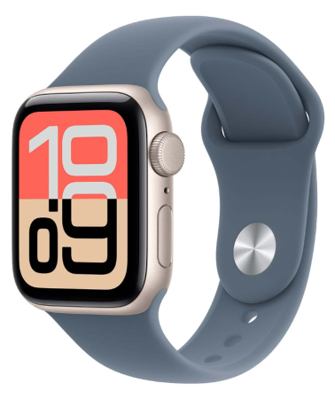 Apple Watch SE 3 (2025), 44 мм корпус из алюминия цвета «Starlight», ремешок Sport Band цвета «Anchor Blue»