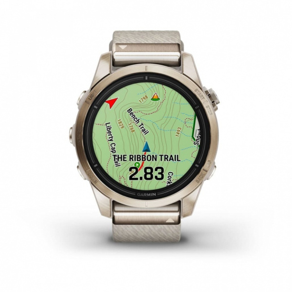 Смарт часы Garmin Epix Pro (Gen 2) Sapphire Edition 42 мм, золотистый корпус с нейлоновым ремешком сливочного цвета