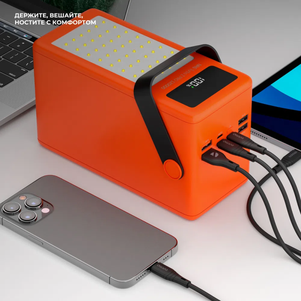 Внешний аккумулятор Deppa NRG Turbo Z 120000 mAh, 22.5W (4x Type-A; 1x Type-C; Micro USB; Lighting) Оранжевый (33662)