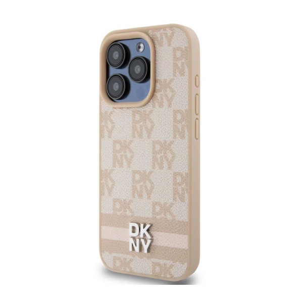Чехол DKNY Checkered Printed stripes для iPhone 15 Pro Max, Розовый