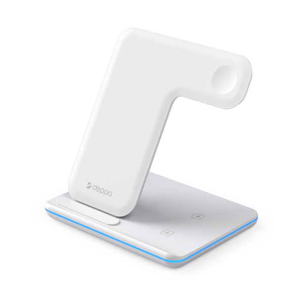 Беспроводная зарядная станция Deppa 3 в 1 Charging Stand Neo: iPhone, Apple Watch, Airpods, 20 Вт, белая (24017)