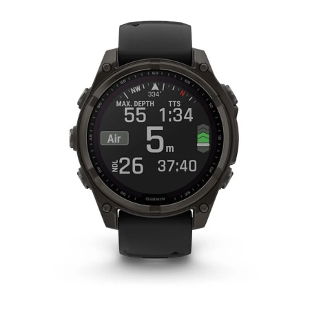 Смарт часы Garmin Fenix 8, 47 мм, Solar, Sapphire Carbon Gray DLC Titanium with Black/Pebble Gray Silicone