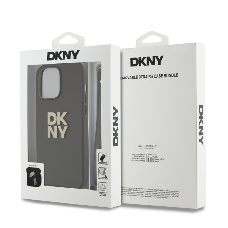 Чехол DKNY PU Stack metal logo Hard + Hand strap Green для iPhone 15 Pro, зелёный