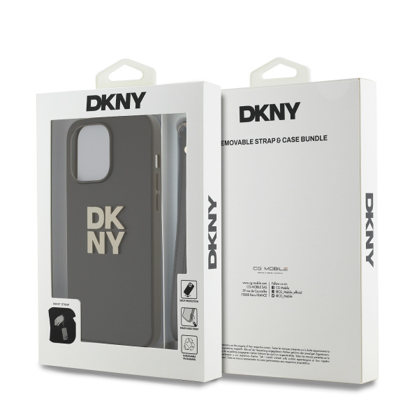 Чехол DKNY PU Stack metal logo Hard + Hand strap Green для iPhone 15 Pro, зелёный