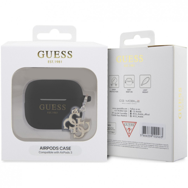 Чехол Guess Liquid silicone with Big 4G charm для AirPods 3, цвет Черный