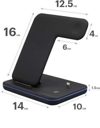 Беспроводная зарядная станция Qi Charger Station 15W 3in1, Black
