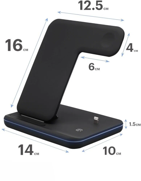 Беспроводная зарядная станция Qi Charger Station 15W 3in1, Black
