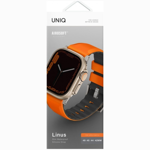 Ремешок Uniq для Apple Watch 49/45/44/42 mm ремешок Linus Airosoft silicone strap Volt Orange (49MM-LINUSVORG)