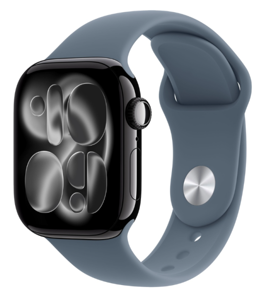 Apple Watch Series 11, 46 мм корпус из алюминия цвета «Jet Black», ремешок Sport Band цвета «Anchor Blue»