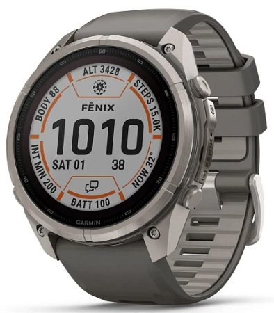 Умные часы Garmin Fenix 9 Pro Solar 51мм inReach, титан с серым силиконовым ремешком
