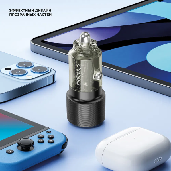 Автомобильное зарядное устройство Deppa Crystal Car Charger [USB + USB-C] 95W, Black (11217)