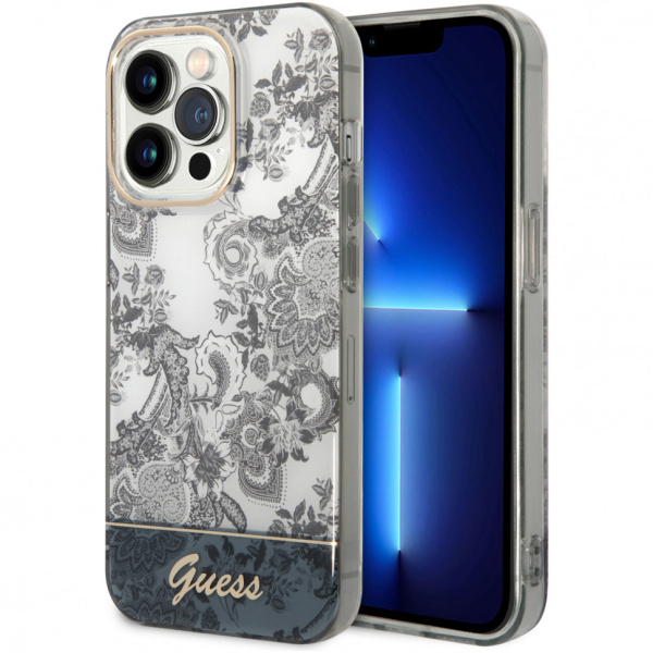 Чехол Guess PC/TPU Toile de Jouy Electroplated camera Hard для iPhone 14 Pro, цвет Серый