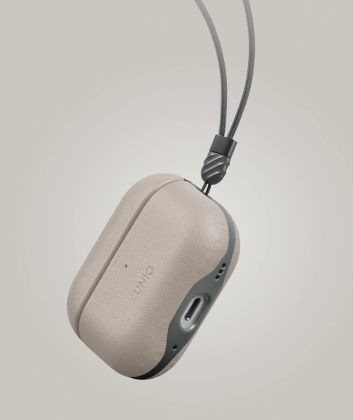 Чехол Uniq Lyden DS Leatherette with handstrap для Airpods Pro 2, Ivory/Lychen Green