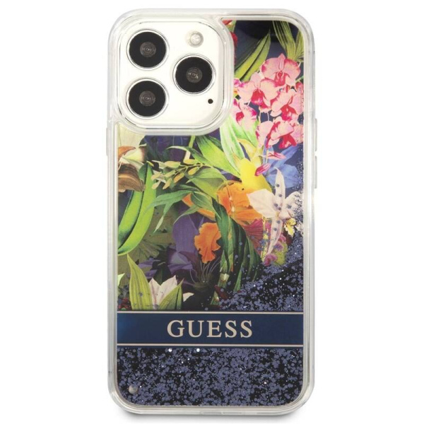 Чехол CG Mobile Guess Liquid Glitter Flower Hard для iPhone 13 Pro, цвет голубой (GUHCP13LLFLSB)