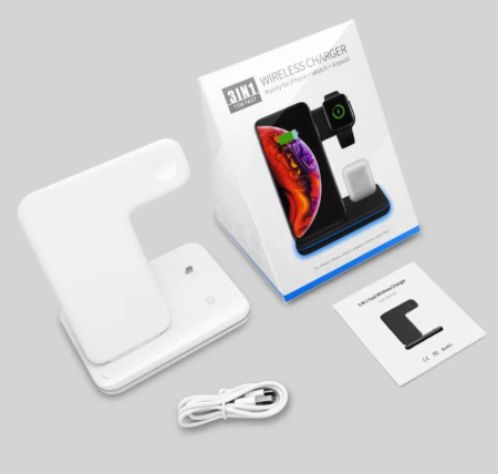 Беспроводная зарядная станция Qi Charger Station 15W 3in1, White