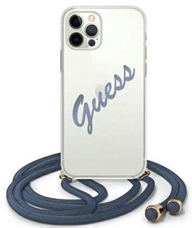 Чехол CG Mobile Guess PC/TPU Crossbody Script logo Hard для iPhone 12 Pro Max, цвет Прозрачный/Голубой (GUHCP12LCRTVSBL)