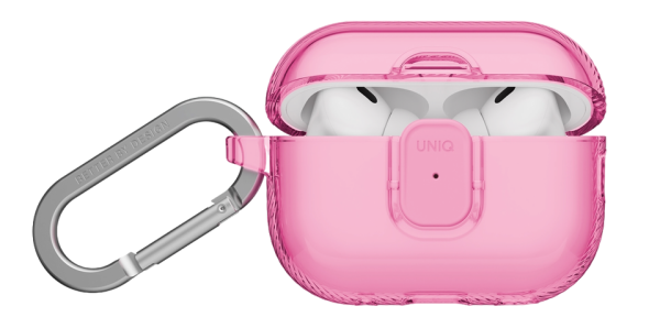 Чехол с карабином Uniq для Airpods Pro 3 Glase PRO TPU Lock case Candy Pink