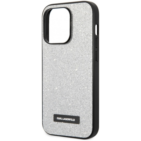 Чехол CG Mobile Karl Lagerfeld Solid glitter Plaque logo Hard для iPhone 14 Pro, цвет серебристый