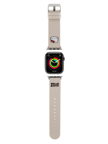 Ремешок Hello Kitty PU Grained leather 3D Rubber Kitty Head Beige для Apple Watch 42/41/40 mm