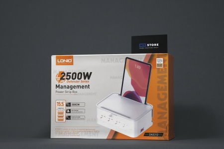 Сетевой фильтр в боксе LDNIO SN5310 Management Power Strip Box - 5 розеток, 2500W, 3 USB-A, 2м, версия EU (white)