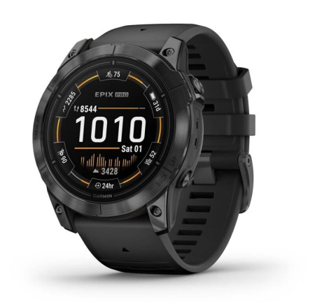 Смарт часы Garmin Epix Pro (Gen 2) Standard Edition 51 mm Slate Grey, титановый угольно-серый, DLC, черный силиконовый ремешок