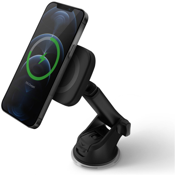 Магнитный держатель Uniq Magnea Magnetic wireless 15W с беспроводной зарядкой + АЗУ All-in-one, цвет Темно-серый (MAGCARKIT-DGREY)