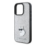 Чехол Karl Lagerfeld Fixed glitters NFT Choupette Silver для iPhone 16 Pro Max, серебристый