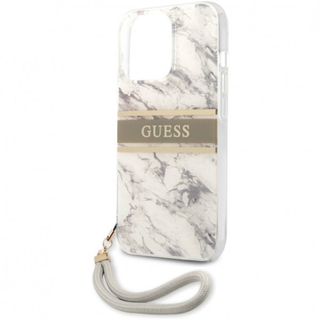 Чехол CG Mobile Guess PC/TPU Marble Hard + Nylon hand cord для iPhone 13 Pro, цвет Серый (GUHCP13LKMABGR)