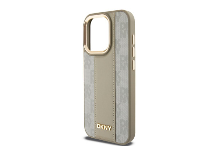 Чехол DKNY PU Checkered Metal logo Hard Beige (MagSafe) для iPhone 15 Pro, бежевый