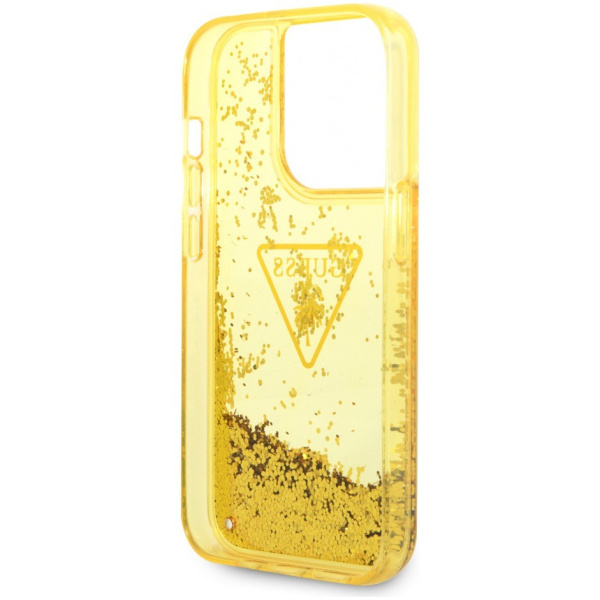Чехол CG Mobile Guess Liquid Glitter Triangle logo Translucent Hard для iPhone 14 Pro, цвет Желтый