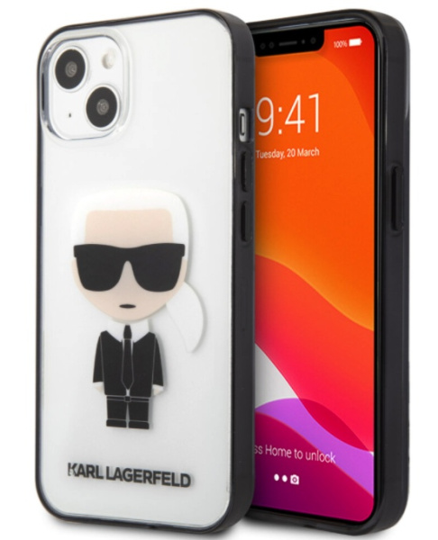 Чехол CG Mobile Karl Lagerfeld PC/TPU Ikonik Karl Hard для iPhone 13, цвет Прозрачный/Черный (KLHCP13MHIKCK)