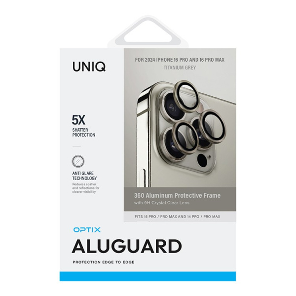 Защитное стекло для камеры Uniq OPTIX Camera Lens AluGuard для iPhone 16 Pro/16 Pro Max, Titanium Grey