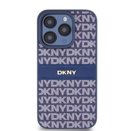 Чехол DKNY PU Repeat texture Tonal stripe Metal logo Hard Blue для iPhone 15 Pro, синий