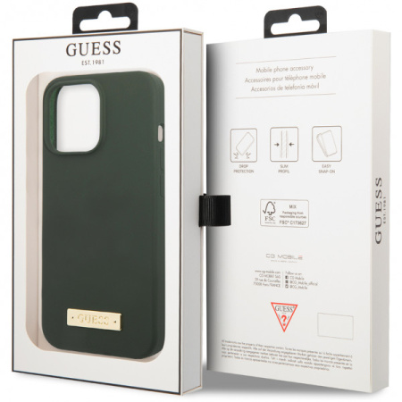 Чехол CG Mobile Guess Liquid silicone Plate metal logo Hard (MagSafe) для iPhone 13 Pro Max, цвет Зеленый (GUHMP13XSPLA)