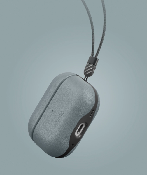 Чехол Uniq Lyden DS Leatherette with handstrap для Airpods Pro 2, Washed Blue/Black