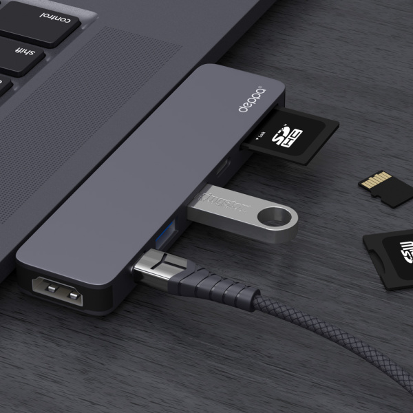 Адаптер-хаб Deppa USB-C для MacBook 7-в-1, графит (73121)